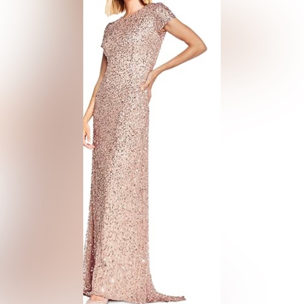 Adrianna Papell Womens Short-Sleeve All Over Sequin Gown